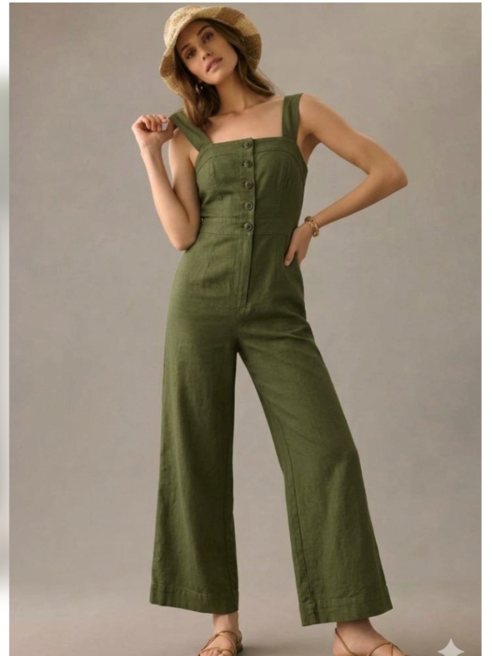 Maeve by Anthropologie Colette Portside Button-Front Jumpsuit Olive Green Size 6